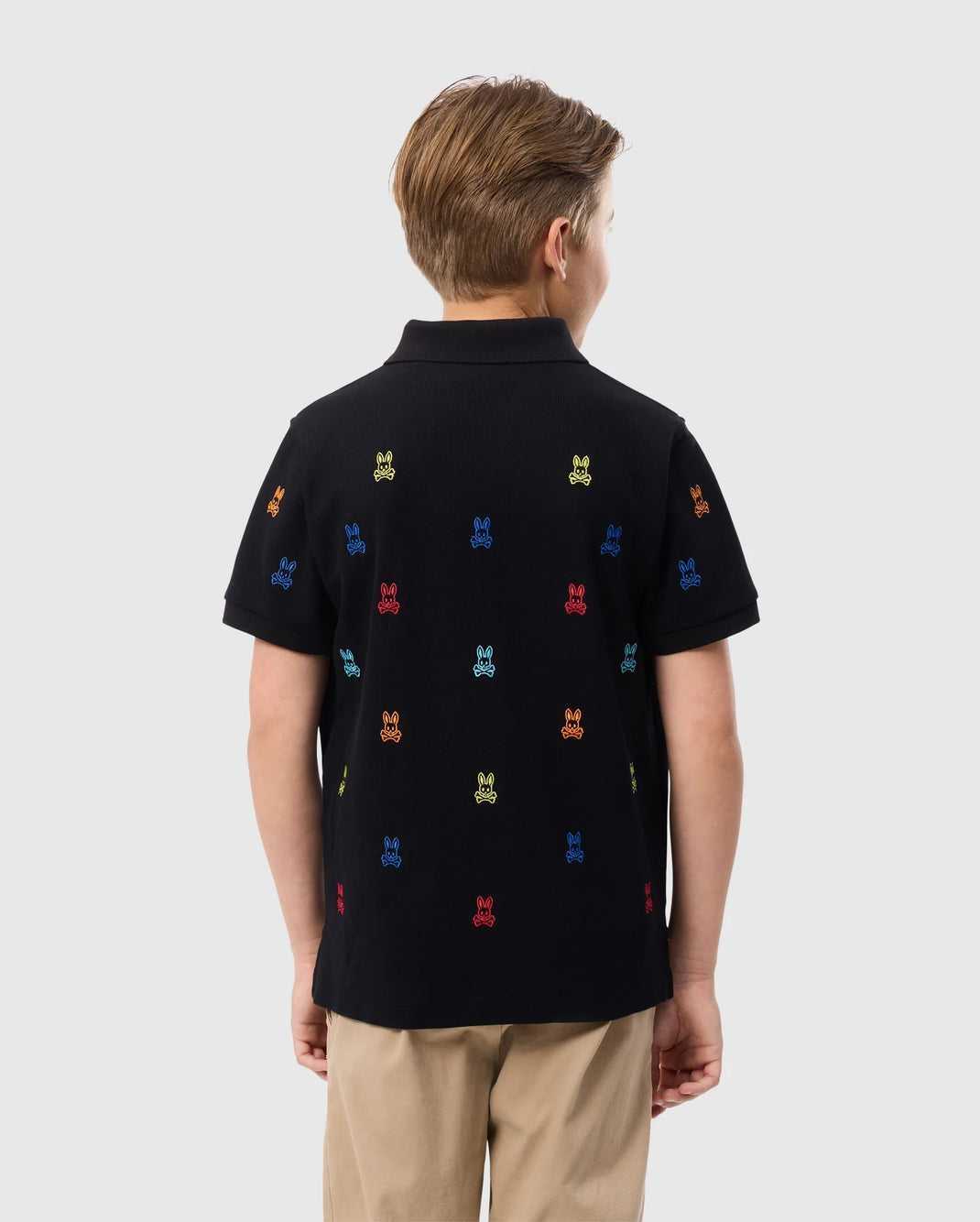 Polos Psycho Bunny Bonham All Over Bunny Pique Polo Noir Enfant | BQC-69697218